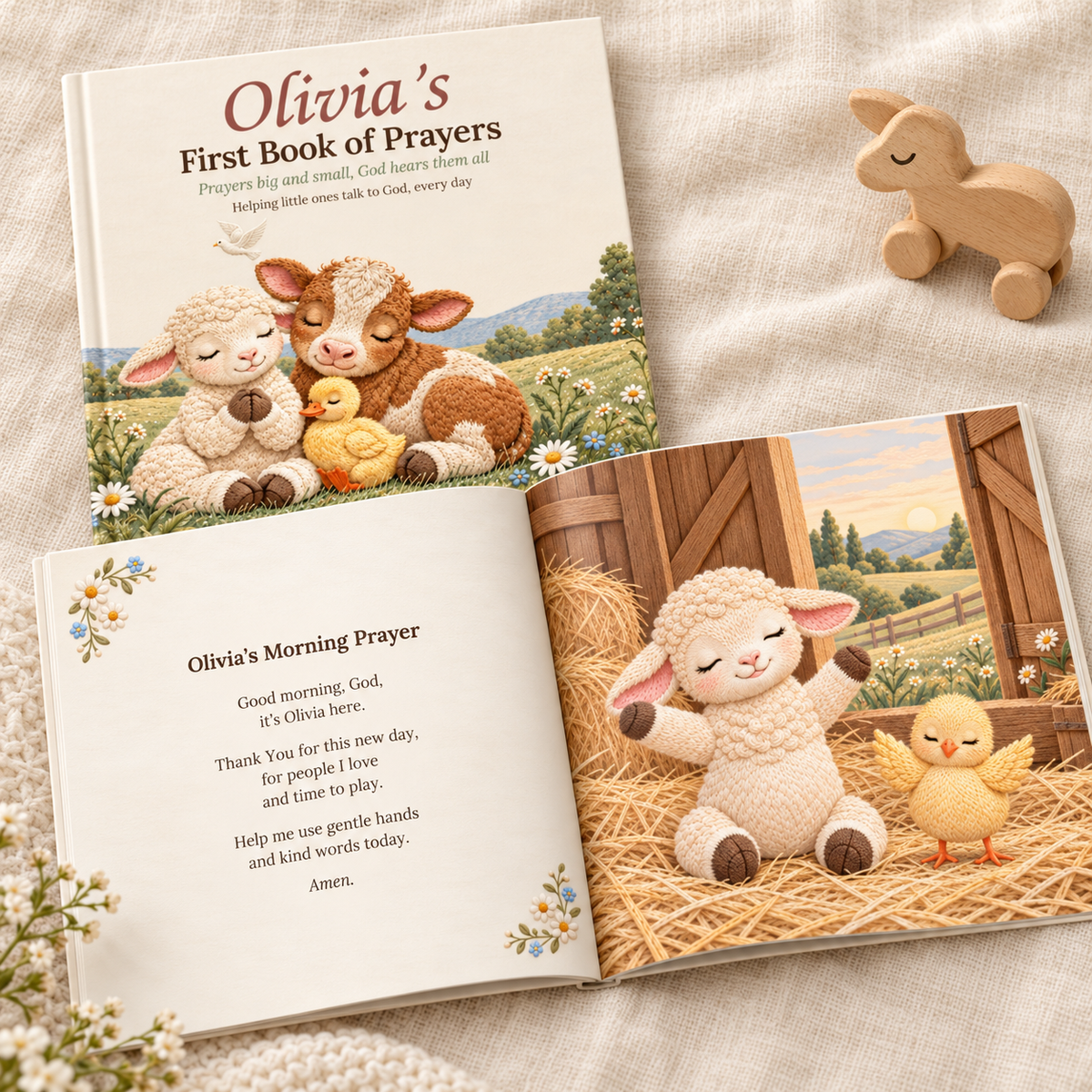 Open book showing a personalized morning prayer