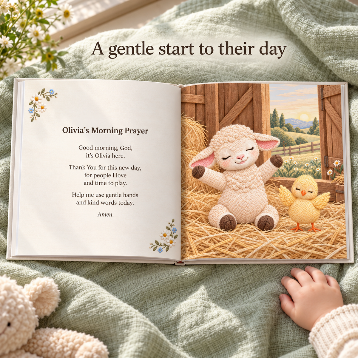 Morning prayer page with a lamb and chick illustration
