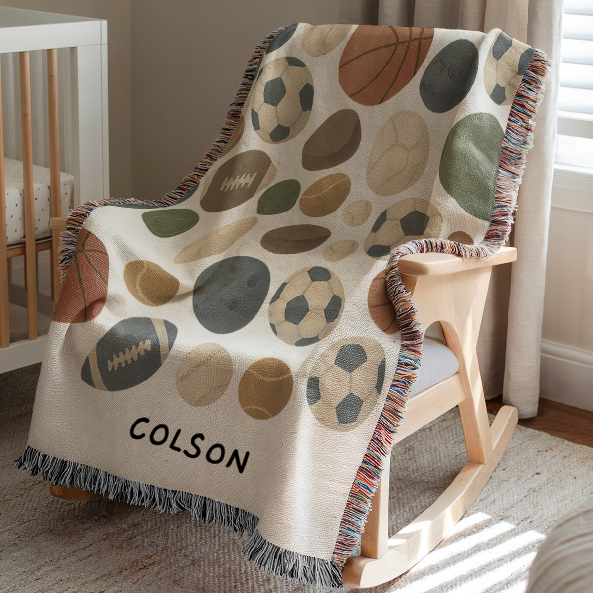 Personalized Sports Baby Blanket, Custom Name Baseball Basketball Football Golf Throw, Sports Lover Nursery Decor, Baby Shower Gift