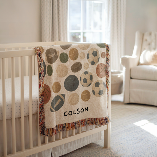 Personalized Sports Baby Blanket, Custom Name Baseball Basketball Football Golf Throw, Sports Lover Nursery Decor, Baby Shower Gift